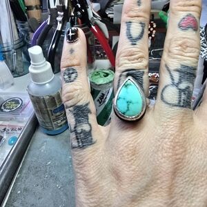 Handmade Iron Maiden Turquoise Teardrop .925 Sterling Silver Ring - Size 5